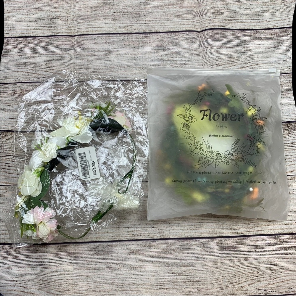 Faux Floral Crown Headband Set Of 2 For Photo Shoot, Dress Up, Festival Or Fun